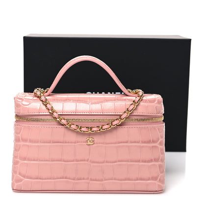 Chanel Calfskin Crocodile Embossed Crococo Exoticoco Vanity With Chain Light Pink 11 of 11