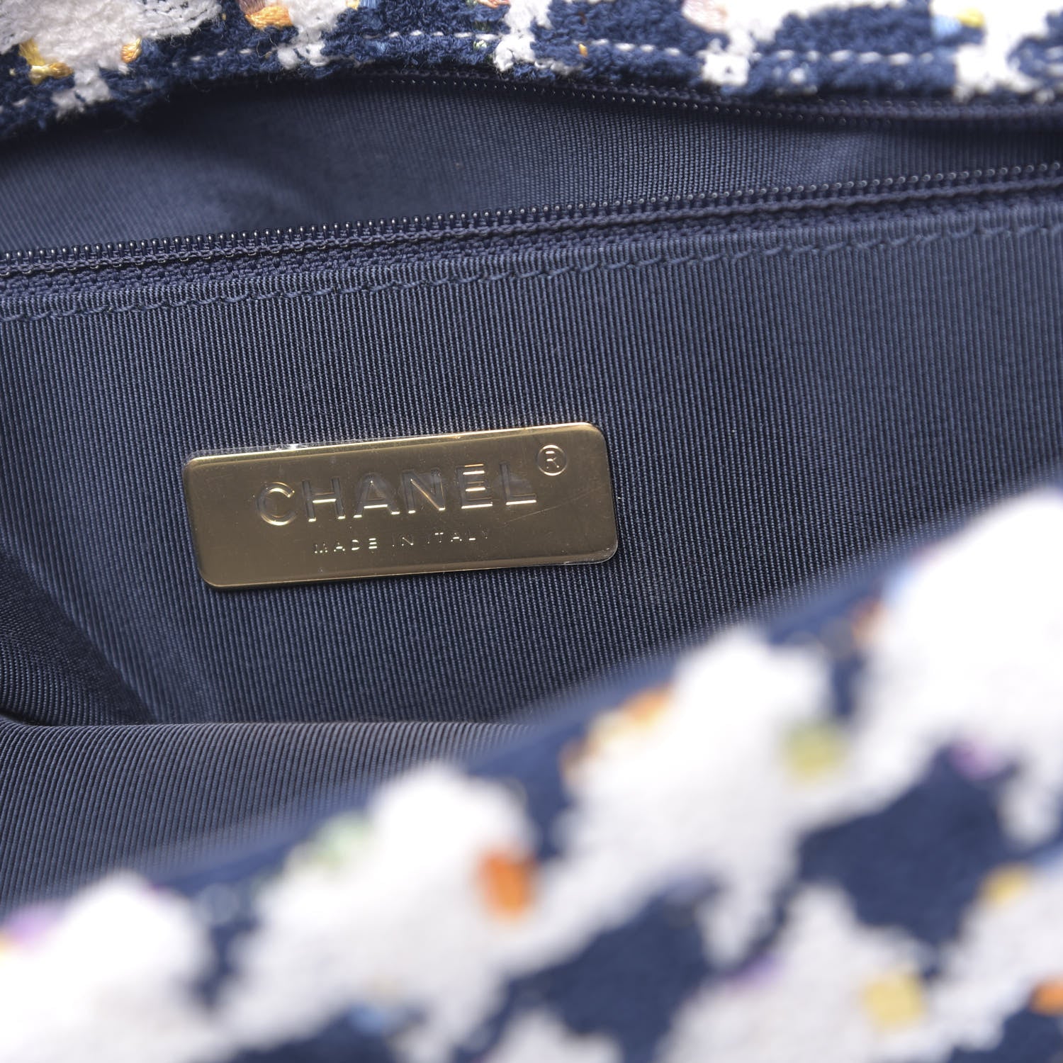 Chanel Tweed Quilted Maxi 19 Flap Ecru Navy Blue Multicolor 7 of 11