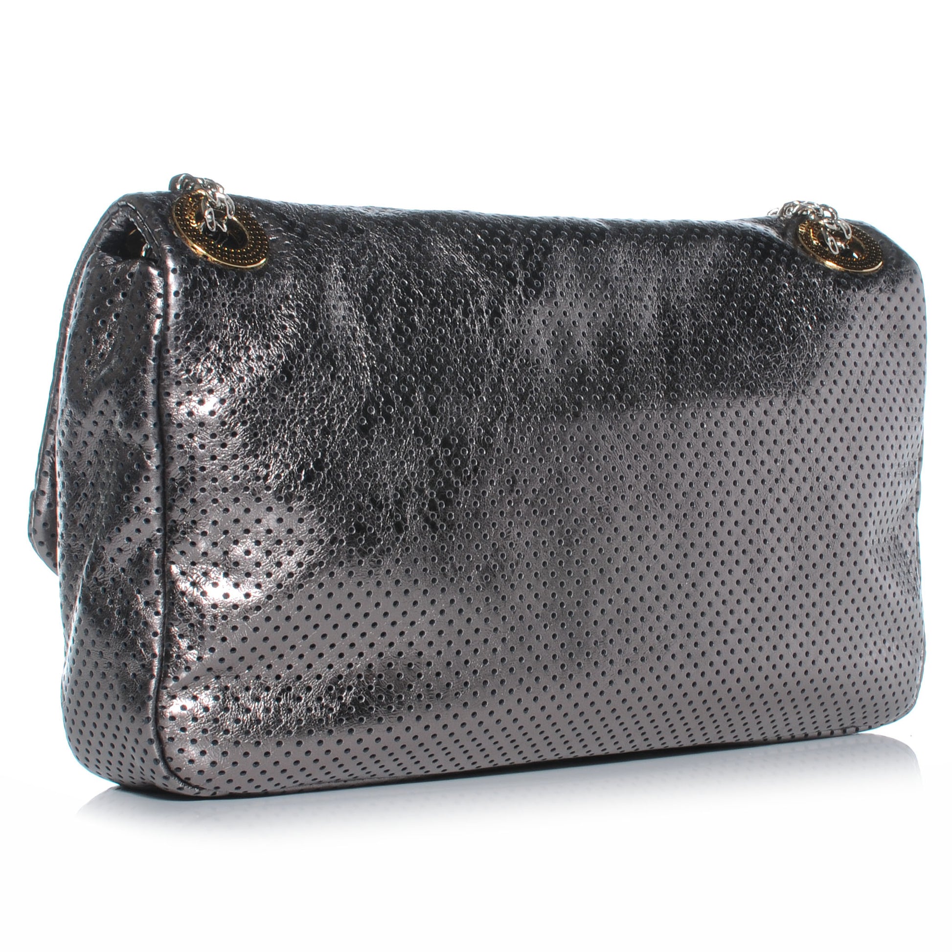 Chanel Metallic Crackled Calfskin Perforated Drill Flap Silver 3 of 7