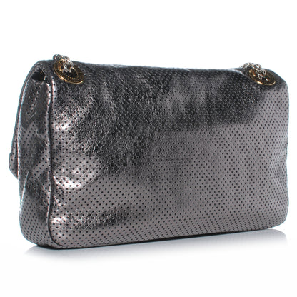 Chanel Metallic Crackled Calfskin Perforated Drill Flap Silver 3 of 7