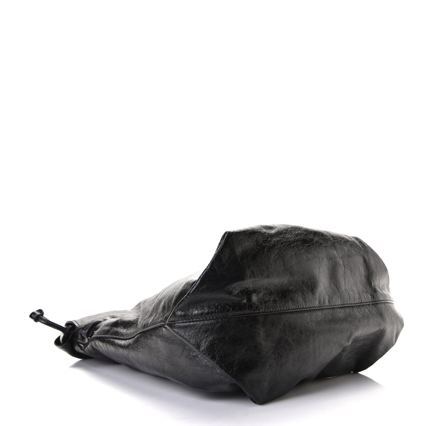 Cracked Shiny Calfskin Teddy Drawstring Bag Black