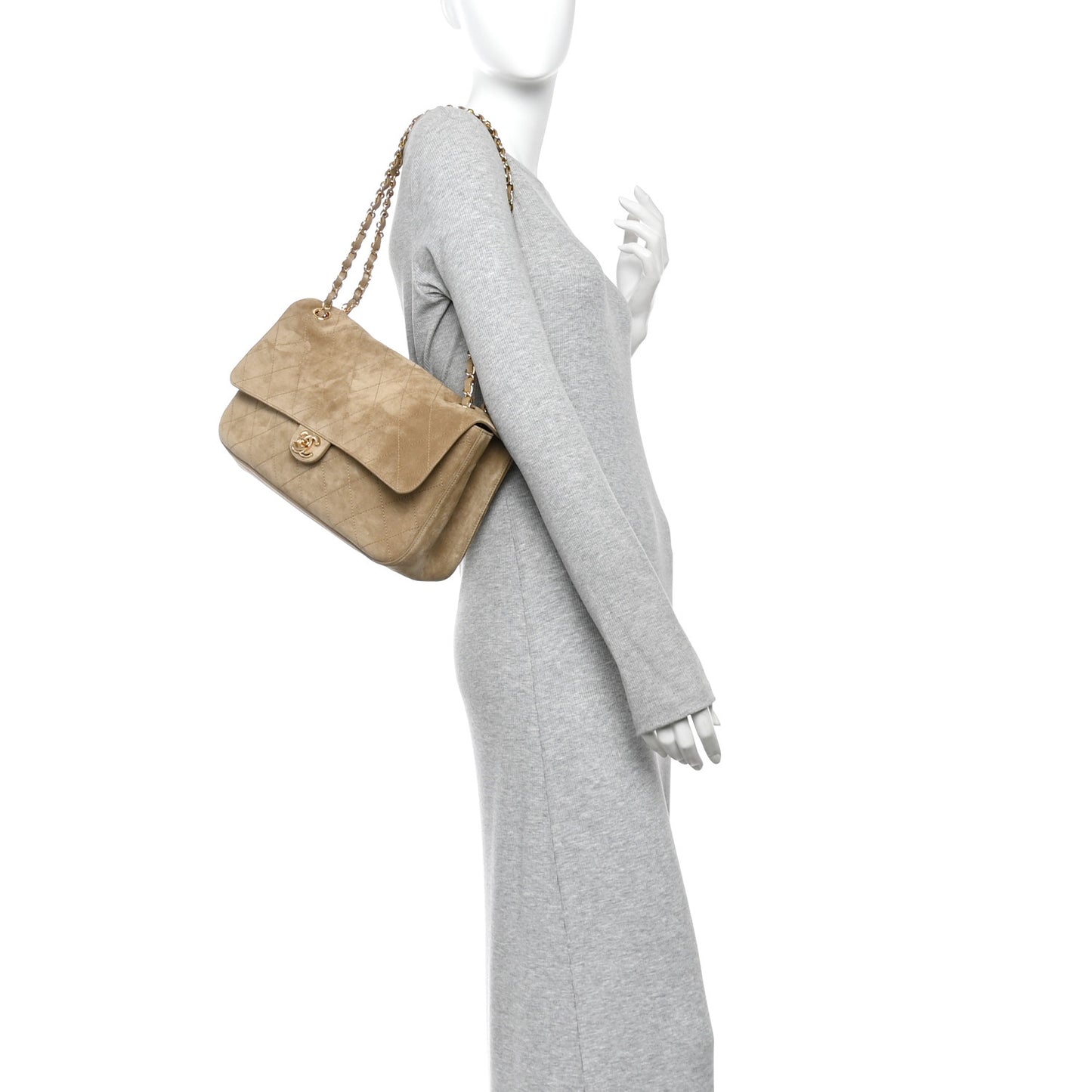 Suede Calfskin Small Souplissimo Maxi Flap Dark Beige