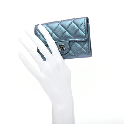 Chanel Iridescent Lambskin Quilted Flap Card Holder Turquoise 3 of 16