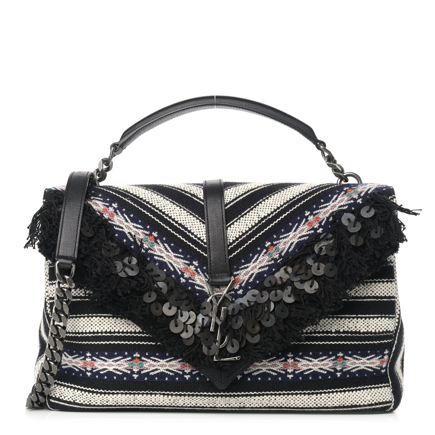 Berber Chevron Tassel Monogram Large College Bag Black