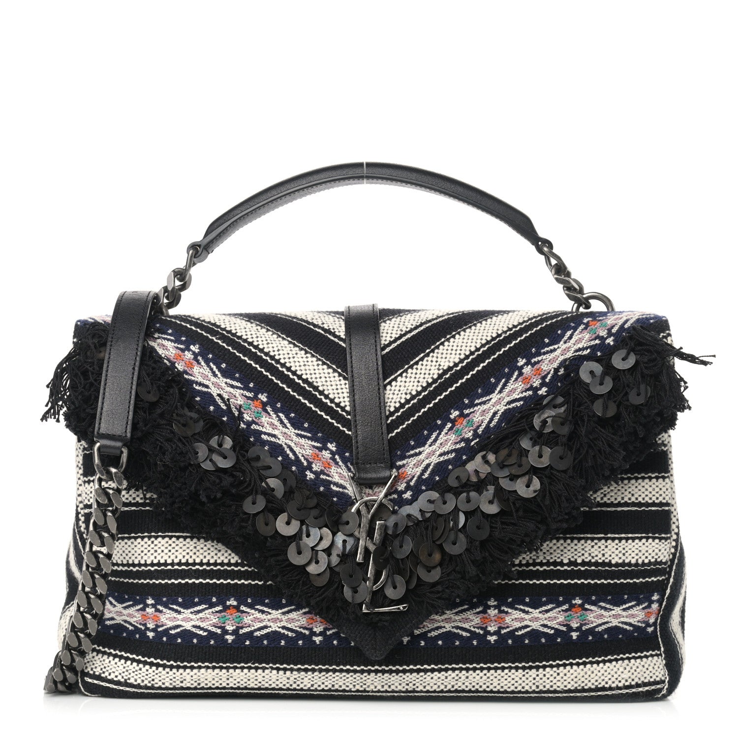 Saint Laurent Berber Chevron Tassel Monogram Large College Bag Black 1 of 12