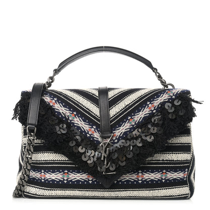 Saint Laurent Berber Chevron Tassel Monogram Large College Bag Black 1 of 12