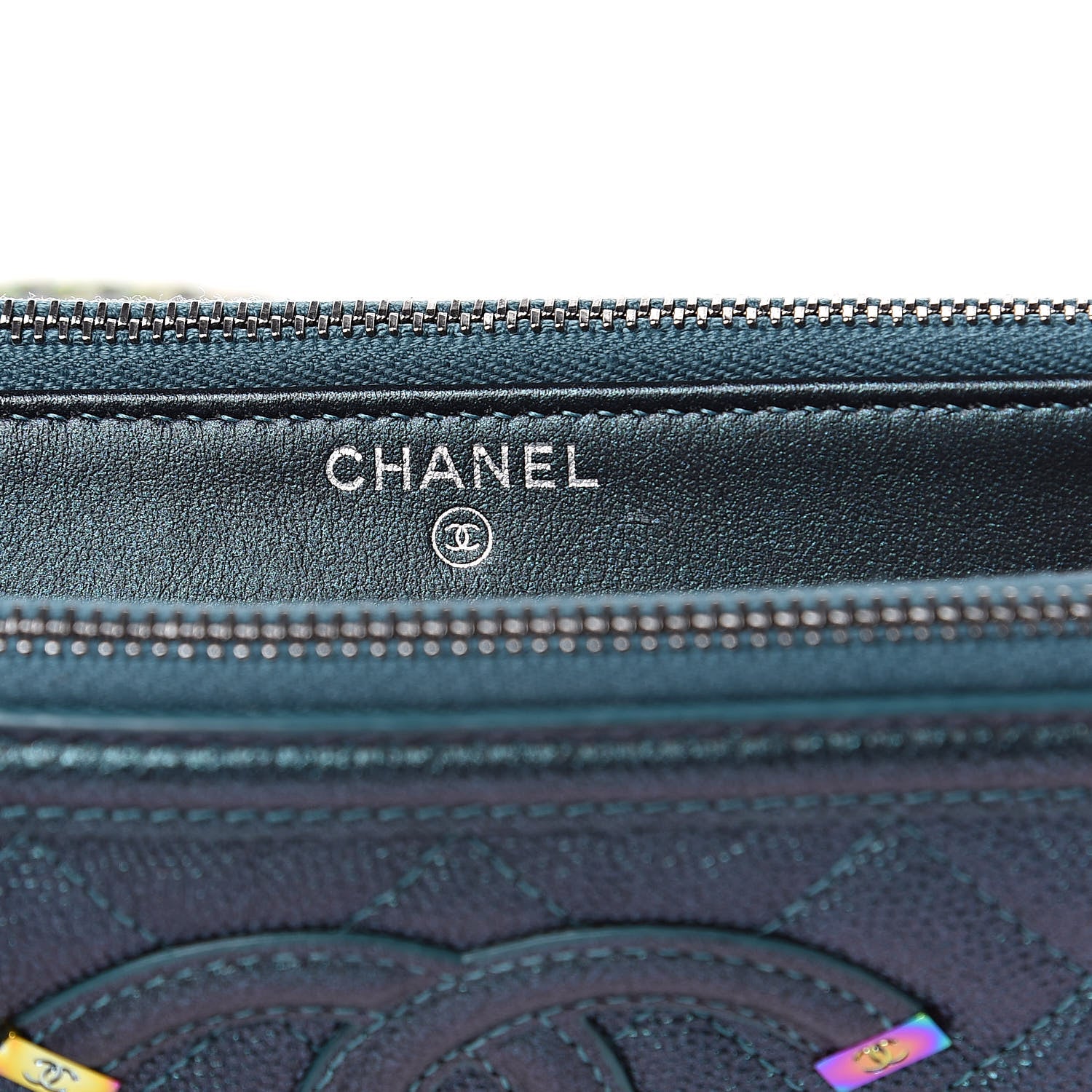 Chanel Iridescent Caviar Quilted CC Filigree Clutch With Chain Dark Turquoise 8 of 13
