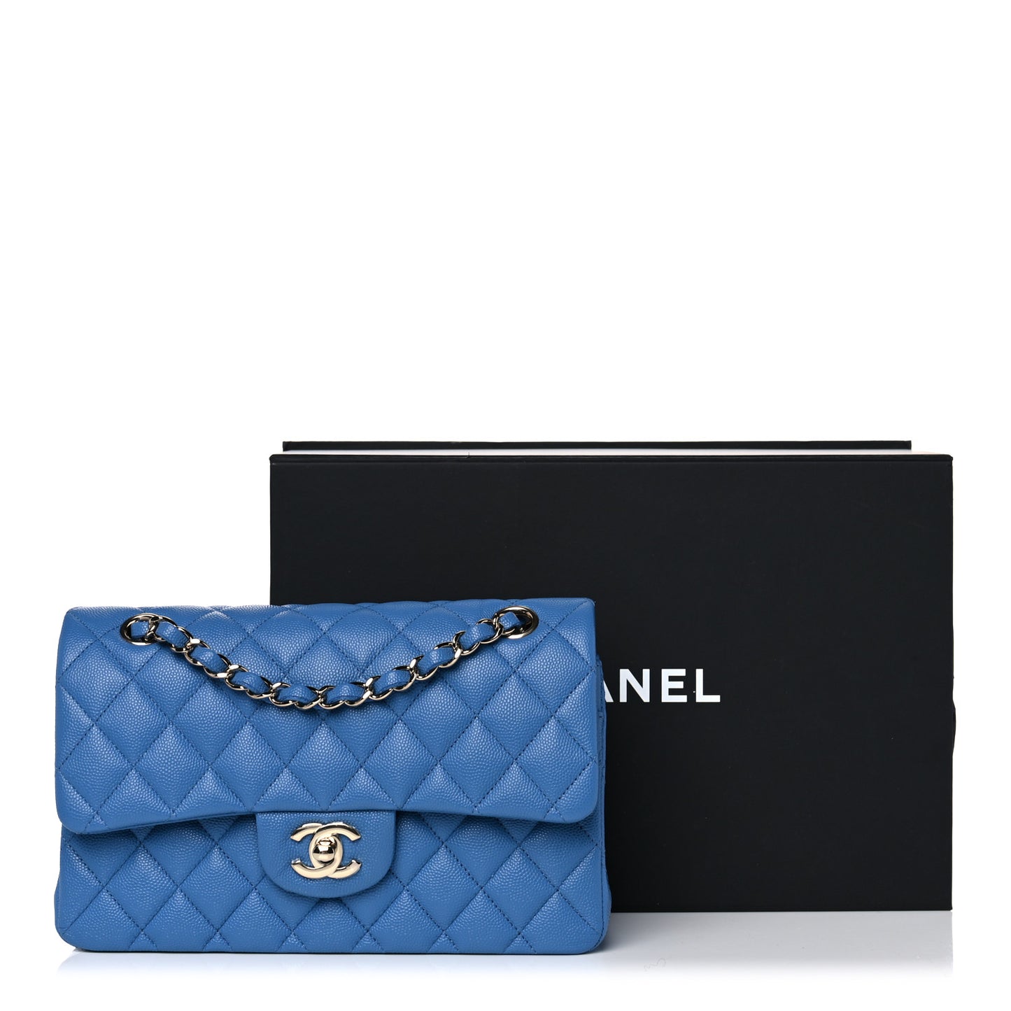 Caviar Quilted Small Double Flap Blue