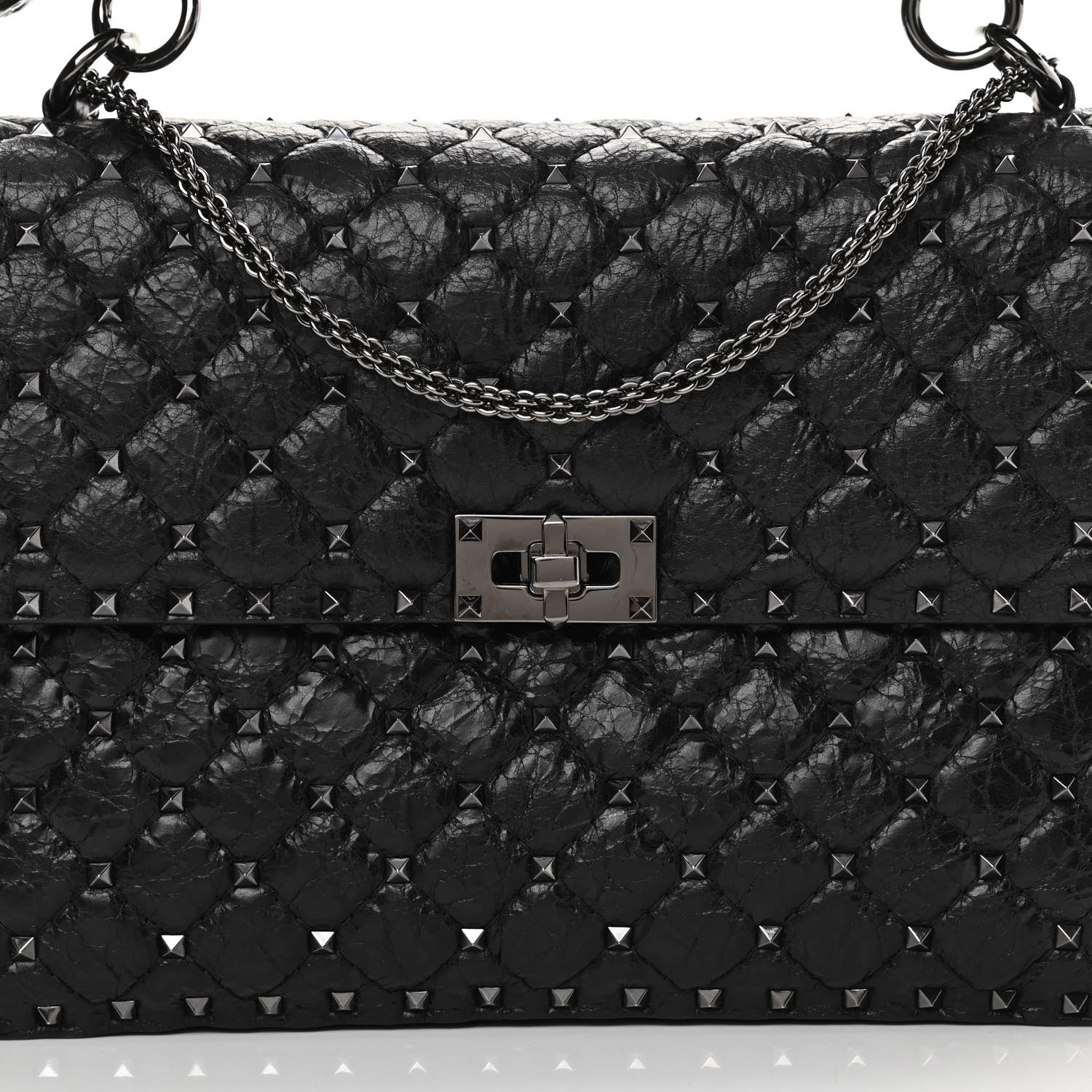 Valentino Garavani Craquele Nappa Large Rockstud Spike Shoulder Bag Black 6 of 11