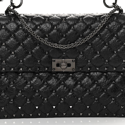 Valentino Garavani Craquele Nappa Large Rockstud Spike Shoulder Bag Black 6 of 11