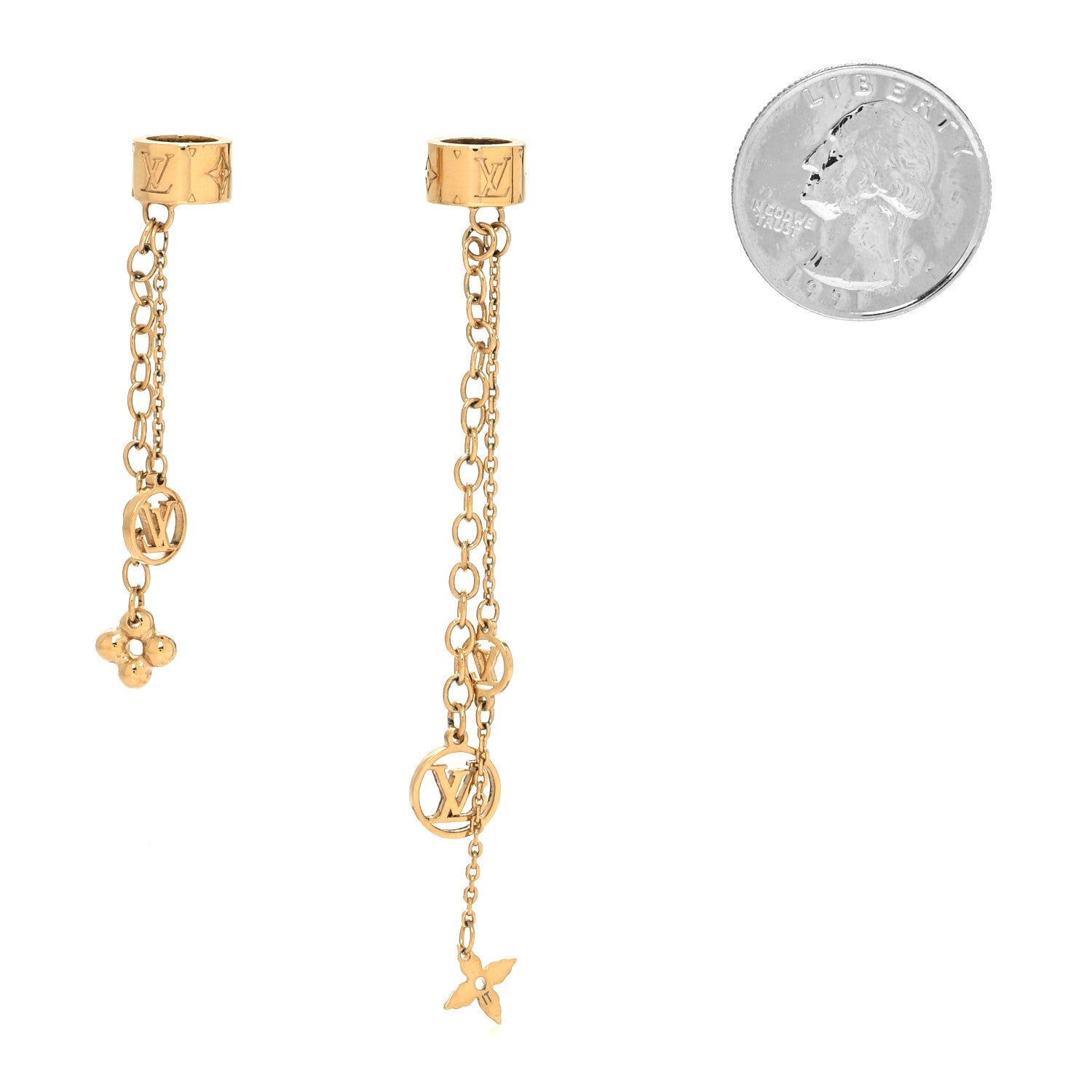 Louis Vuitton Nanogram Earphone Earrings Gold 2 of 4