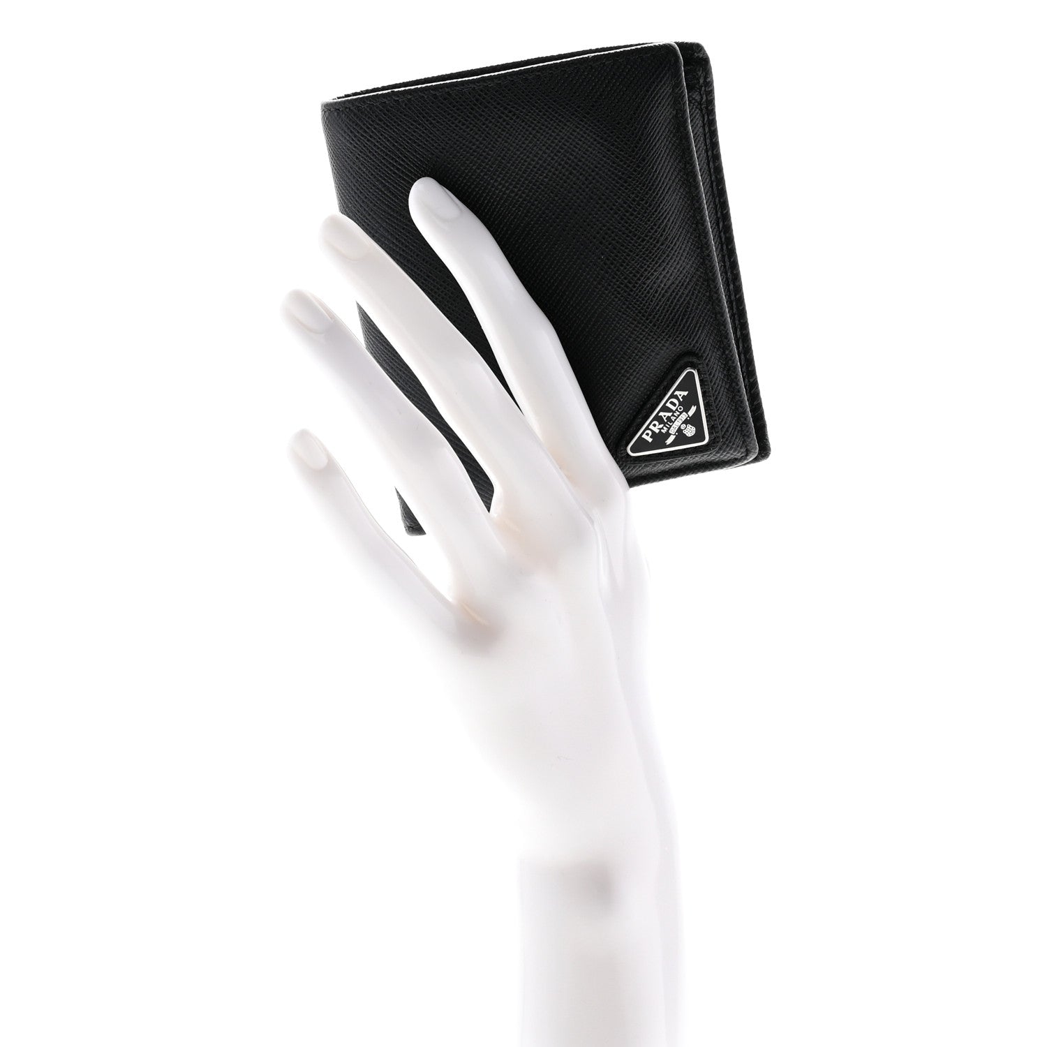 Prada Saffiano Triangle Bi-Fold Wallet Black 2 of 12