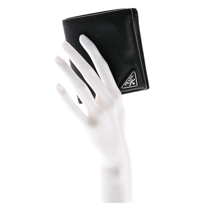 Prada Saffiano Triangle Bi-Fold Wallet Black 2 of 12