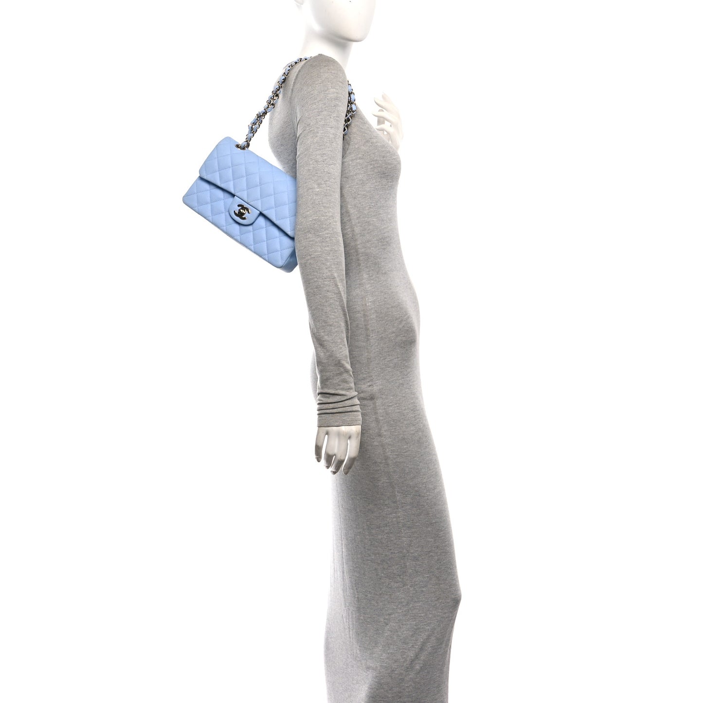 Caviar Quilted Small Double Flap Light Blue