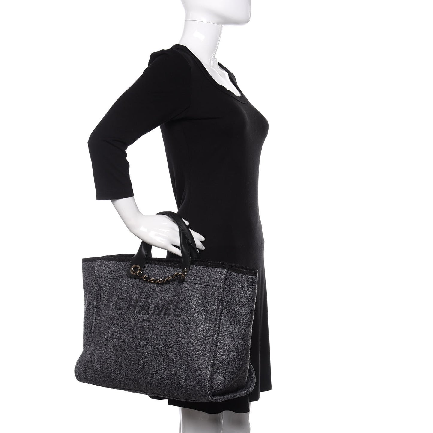 Woven Straw Raffia Large Deauville Tote Grey