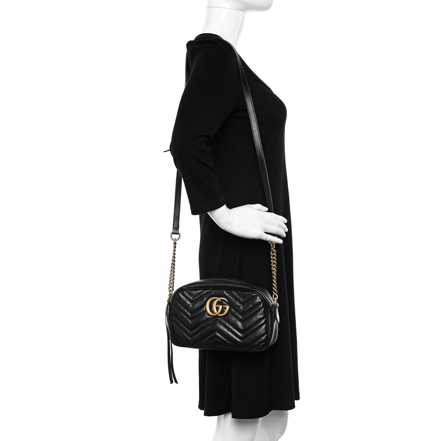 Calfskin Matelasse Small GG Marmont Chain Shoulder Bag Black
