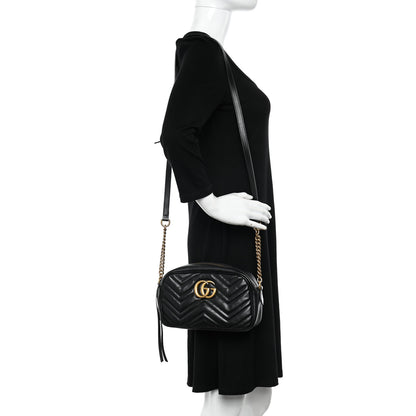 Gucci Calfskin Matelasse Small GG Marmont Chain Shoulder Bag Black 2 of 11