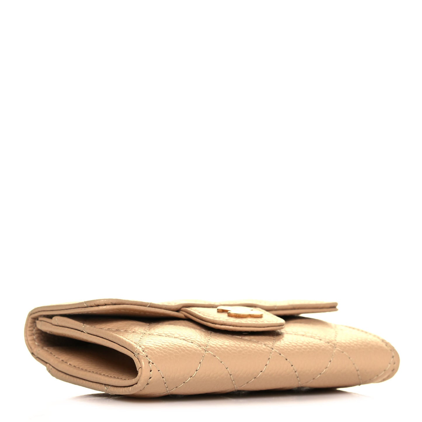 Caviar Quilted Flap Card Holder Wallet Beige