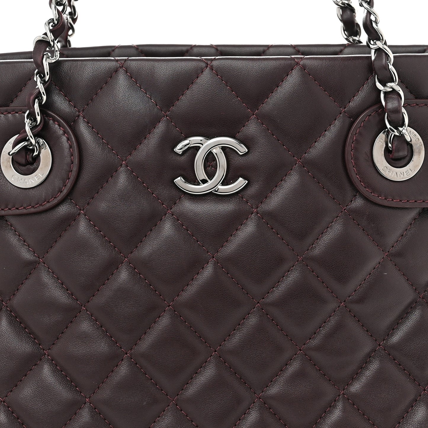 Lambskin Quilted Small Coco Loop Tote Burgundy