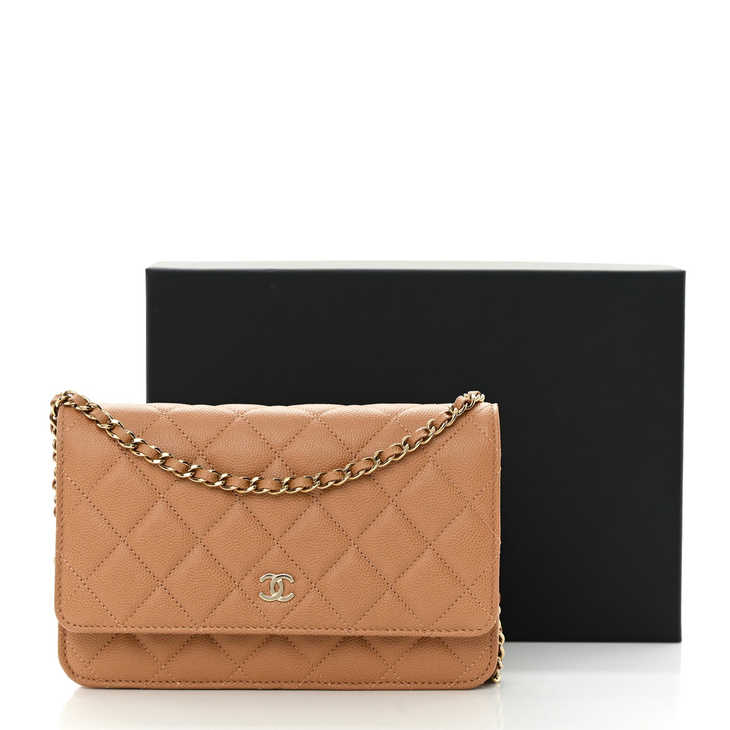 Caviar Quilted Wallet on Chain WOC Dark Beige