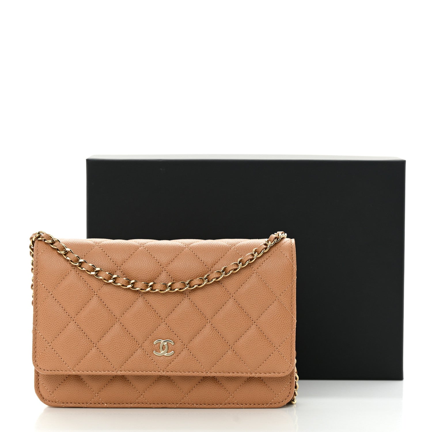Chanel Caviar Quilted Wallet on Chain WOC Dark Beige 14 of 14