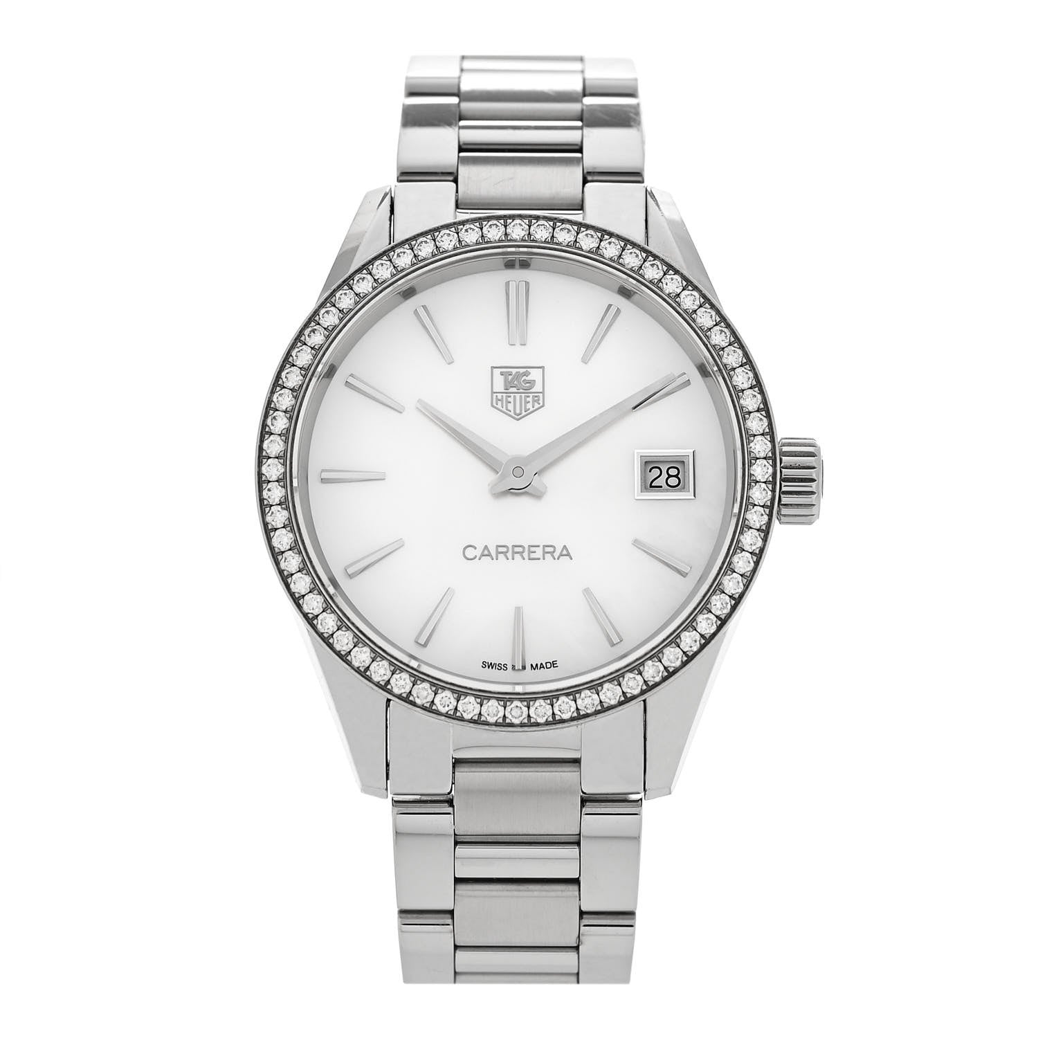 Tag Heuer Stainless Steel Diamond Bezel Mother of Pearl 32mm Carrera Lady Quartz Watch WAR1315-0 1 of 4