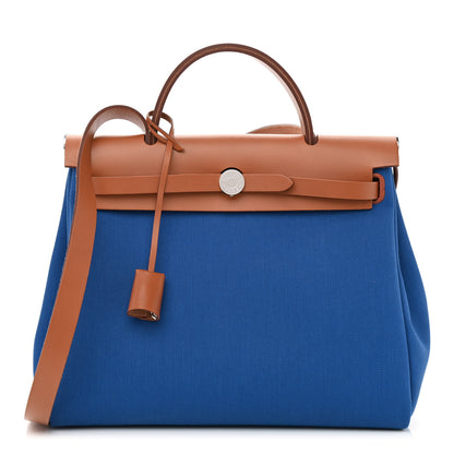 Hermes Vache Hunter Toile Herbag Zip 31 PM Azur Natural 2 of 11