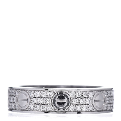 Cartier 18K White Gold Diamond 4mm LOVE Wedding Paved Band Ring 46 3.75 3 of 4
