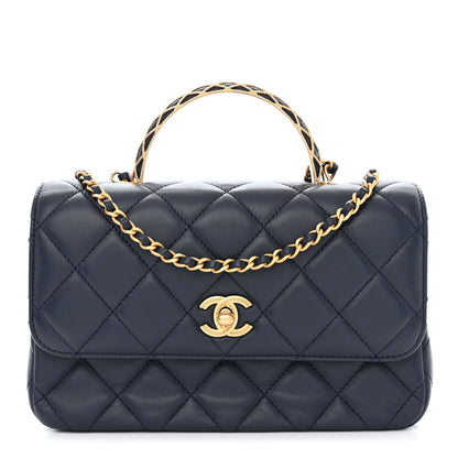 Chanel Lambskin Metal Quilted Twist Top Handle Flap With Chain Blue 1 of 11