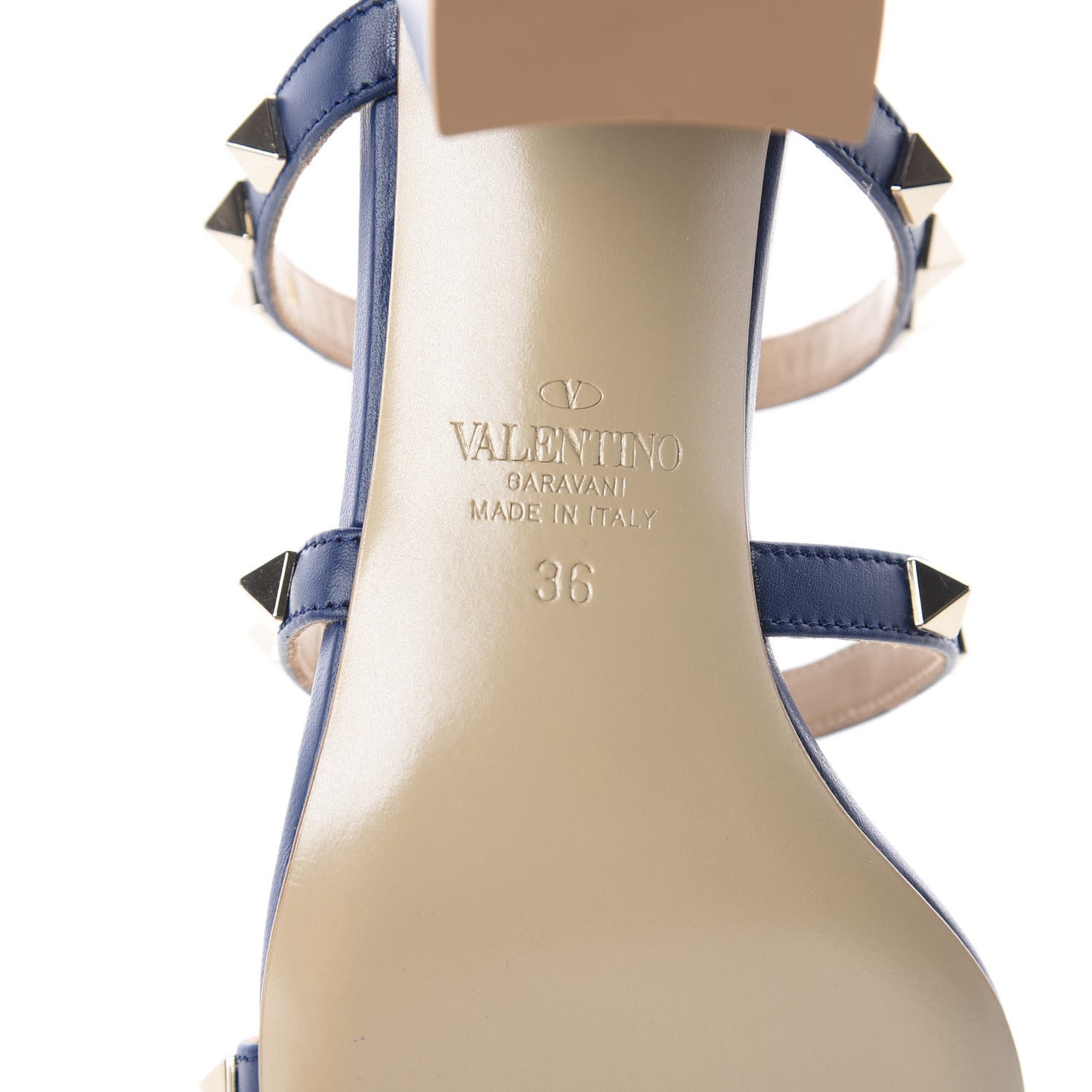Calfskin Rockstud 60mm Caged Slide Sandals 36 Light Ocean