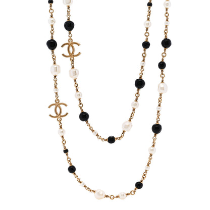 Chanel Pearl Bead CC Long Necklace Ruthenium Black 1 of 6