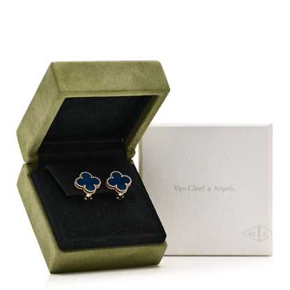 Van Cleef & Arpels 18K Yellow Gold Blue Agate Vintage Alhambra Earrings 5 of 5