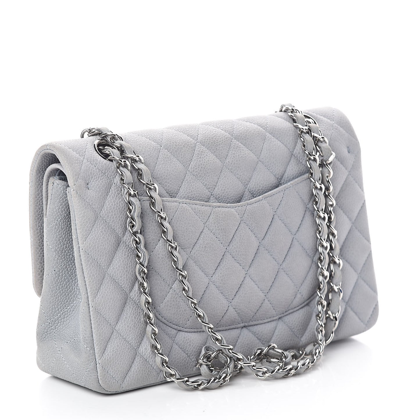 Iridescent Caviar Quilted Medium Double Flap Light Grey