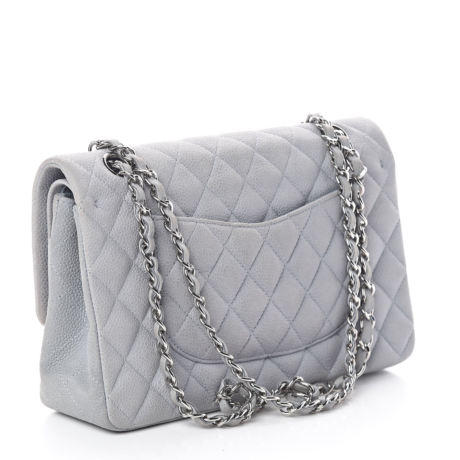 Chanel Iridescent Caviar Quilted Medium Double Flap Light Grey 3 of 15
