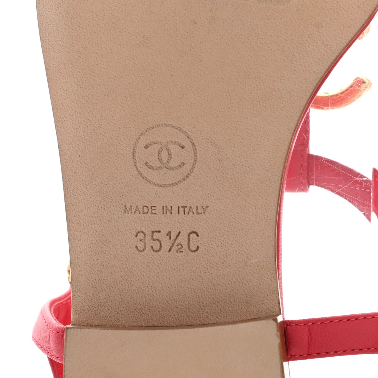 Lambskin CC Logo Thong Sandals 35.5 Red