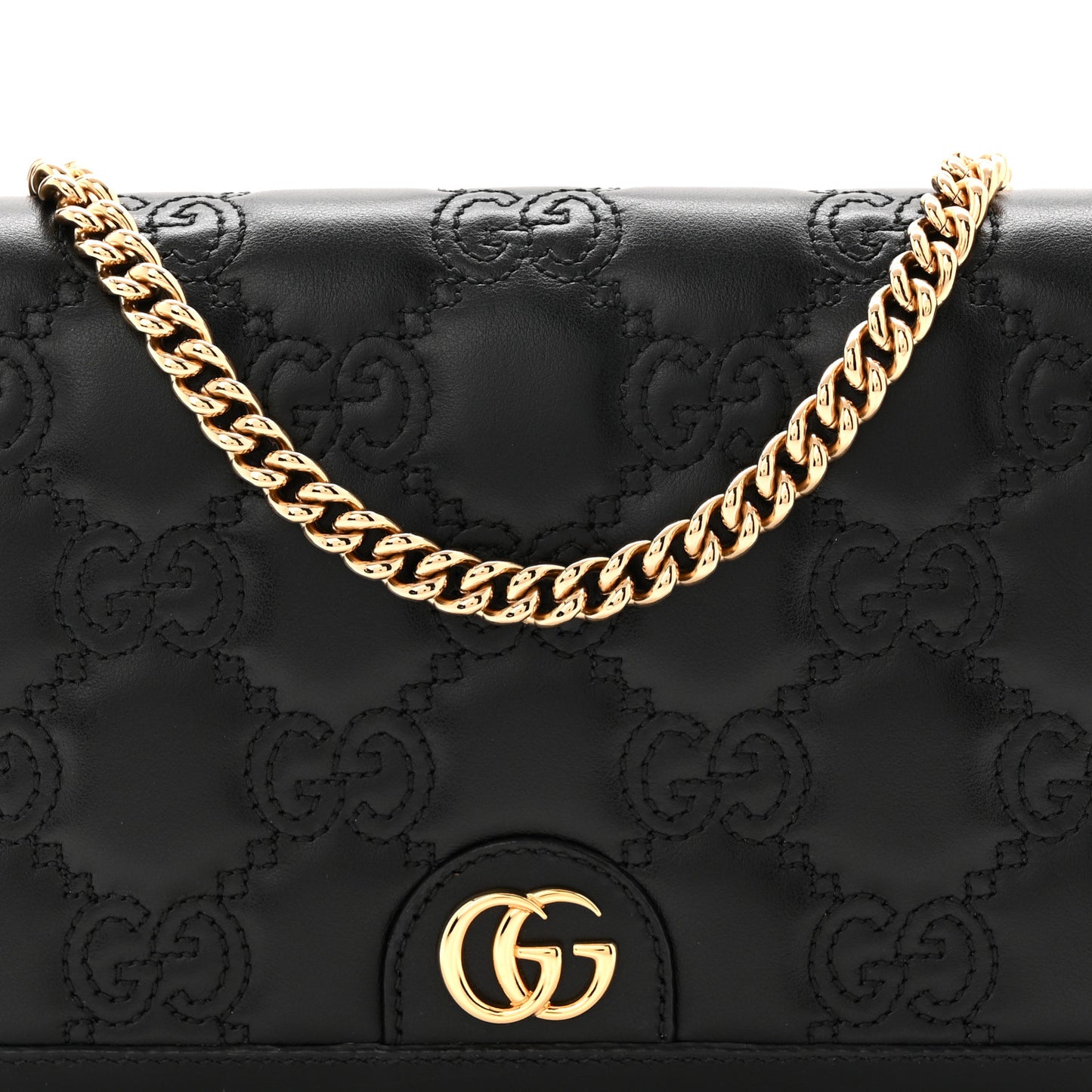 Calfskin GG Matelasse Chain Wallet Black