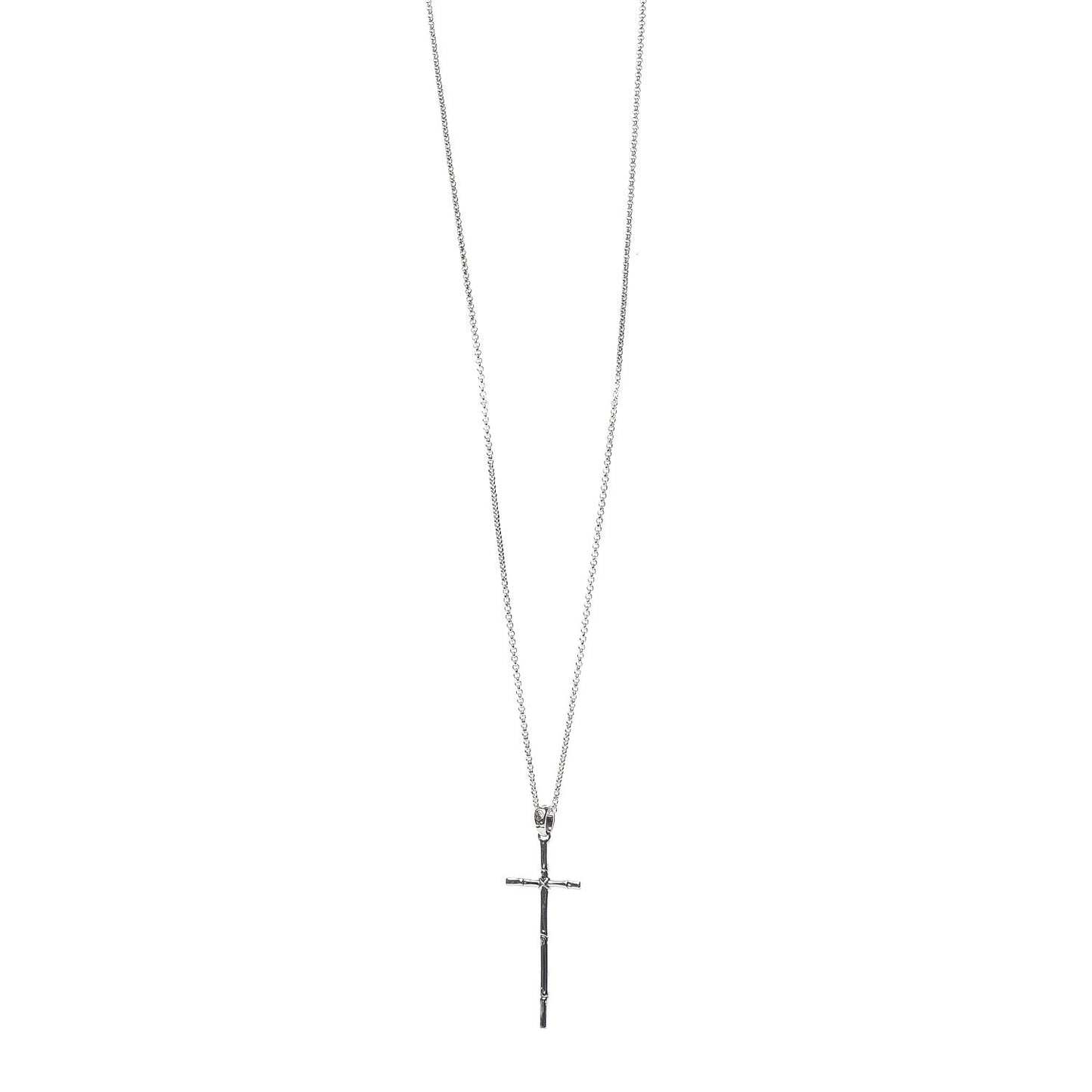 Sterling Silver Bamboo Cross Pendant Necklace