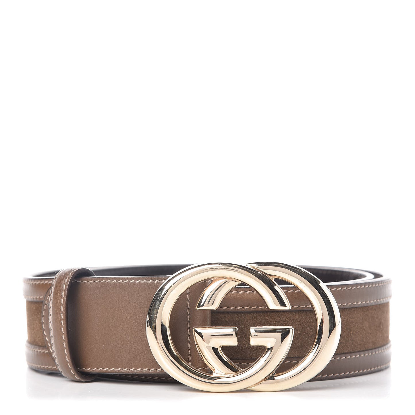 Calfskin Suede Interlocking G Belt 85 34 Brown