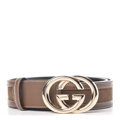Gucci Calfskin Suede Interlocking G Belt 85 34 Brown 1 of 10