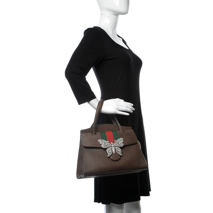 Gucci Textured Calfskin Web Crystal Butterfly Stripe Medium Totem Top Handle Bag New Acero 2 of 9