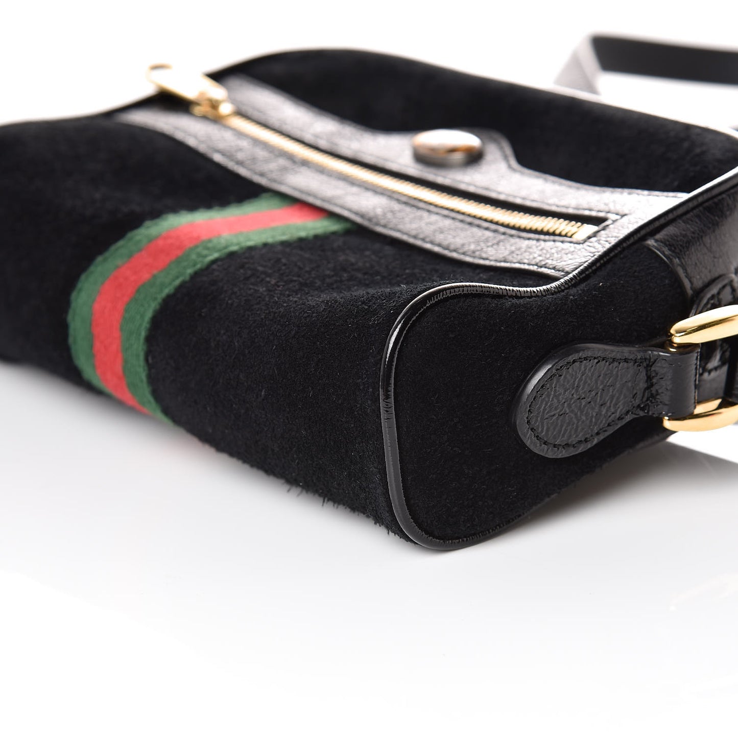 Suede Patent Web Mini Ophidia Shoulder Bag Black