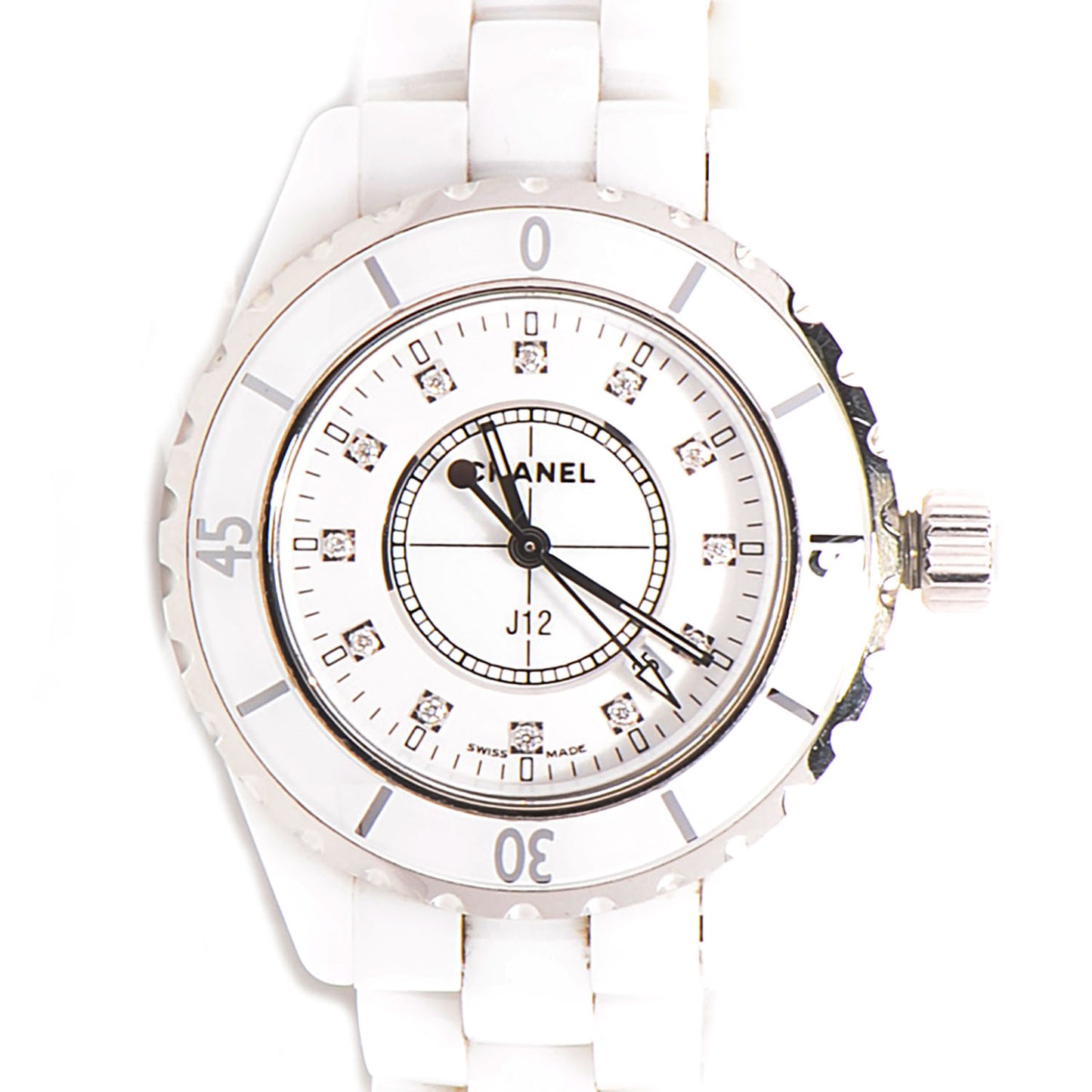 Stainless Steel Ceramic Diamond 33mm J12 Quartz Watch White