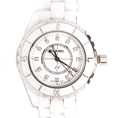 Chanel Stainless Steel Ceramic Diamond 33mm J12 Quartz Watch White 1 of 7