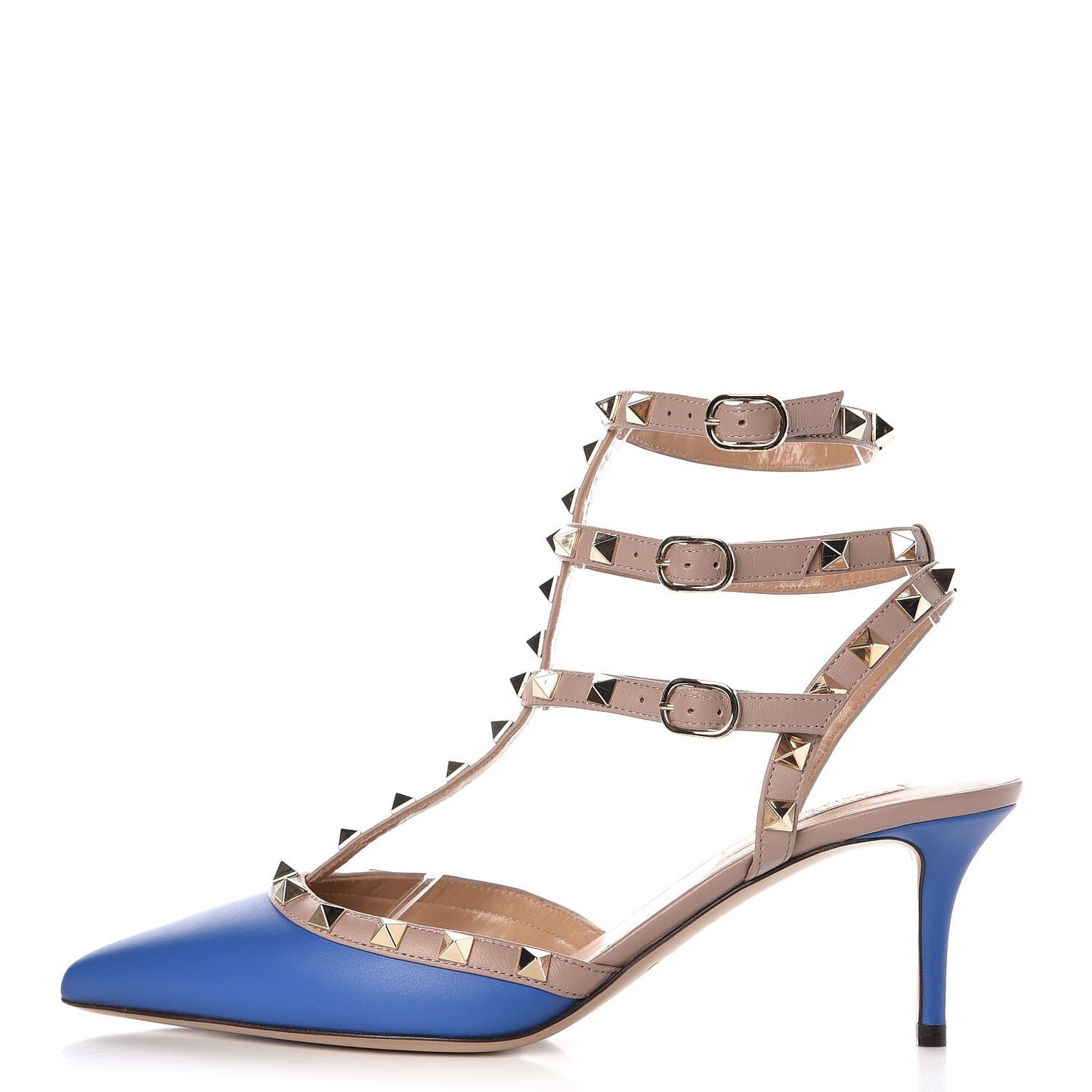 Calfskin Nappa Rockstud Ankle Strap 65mm Pumps 38.5 Light Sapphire Poudre
