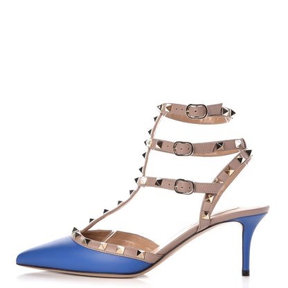 Valentino Garavani Calfskin Nappa Rockstud Ankle Strap 65mm Pumps 38.5 Light Sapphire Poudre 1 of 8