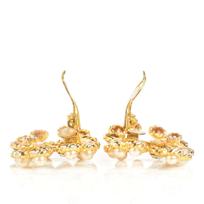 Chanel Pearl Crystal CC Clip On Earrings Gold 3 of 4
