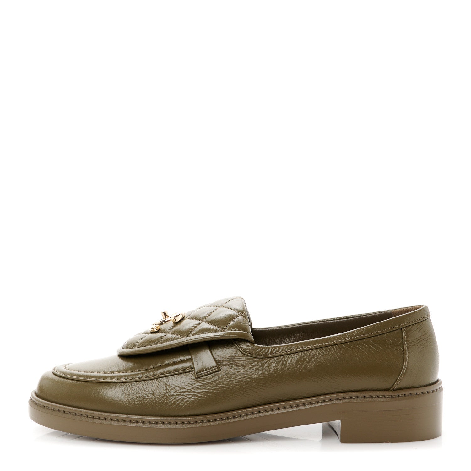 Chanel Lambskin Quilted CC Turnlock Loafers 40 Khaki 1 of 10