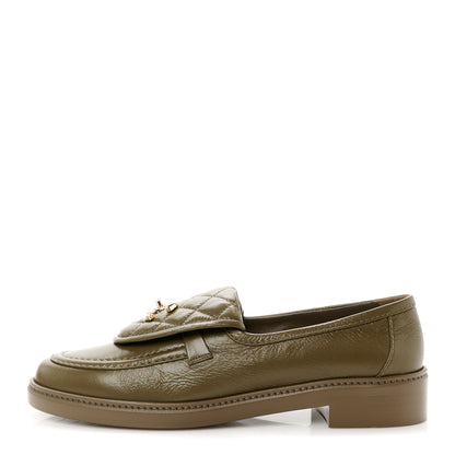 Chanel Lambskin Quilted CC Turnlock Loafers 40 Khaki 1 of 10