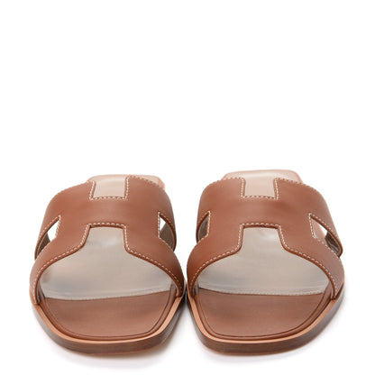 Hermes Box Calfskin Oran Sandals 38.5 Gold 2 of 11