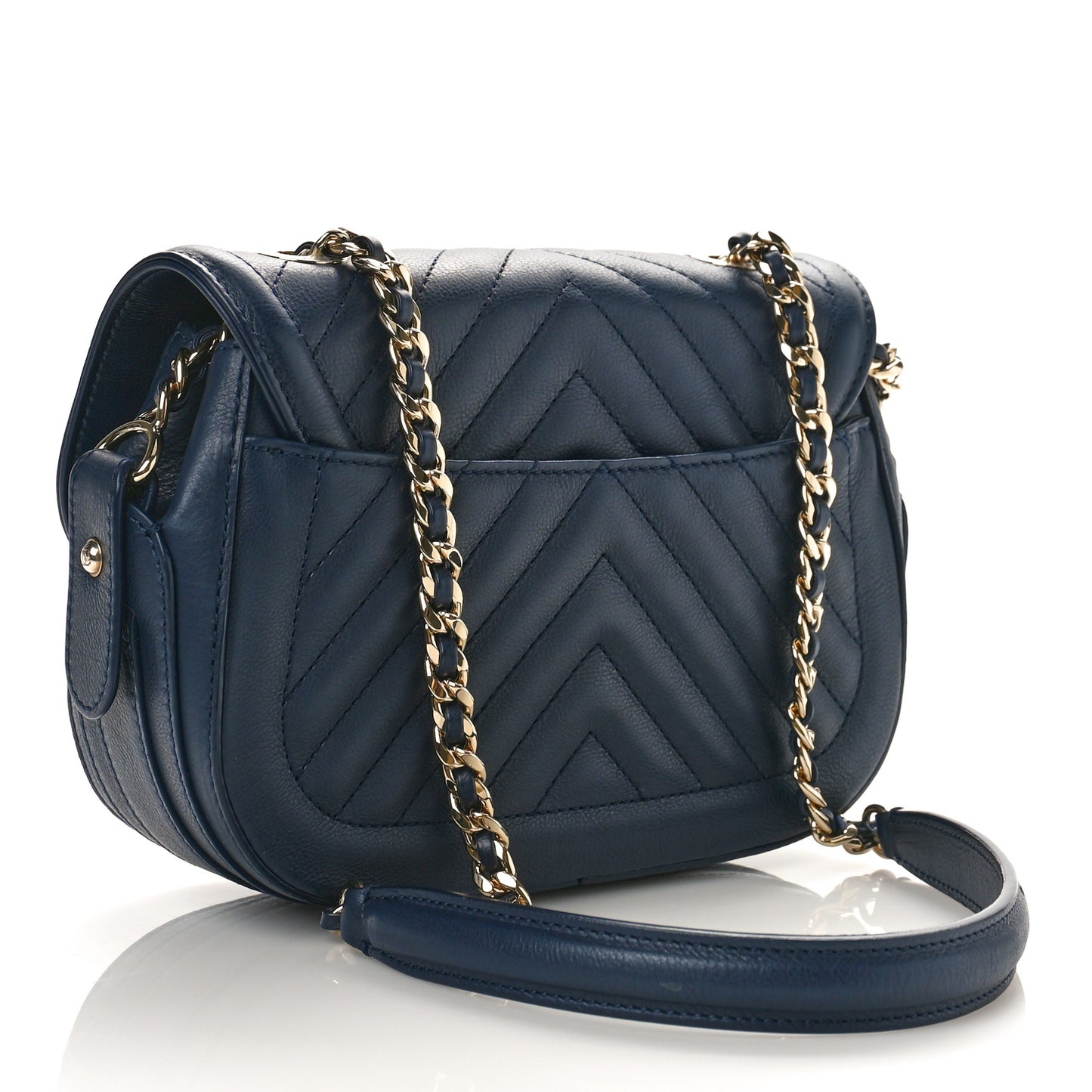 Calfskin Chevron Quilted Small Messenger Flap Navy